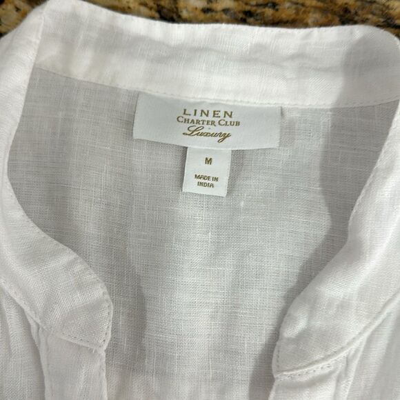 ❤️Last Chance Charter Club Luxury Linen Embroidered 3/4 Sleeve Blouse Top Size M - Picture 6 of 11